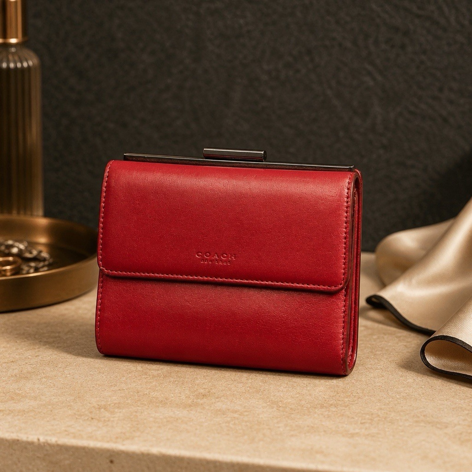 Vintage Coach Red Leather Bifold Wallet With Coin Pouch Read